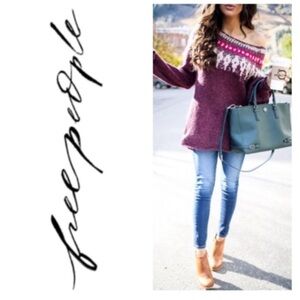 FREE PEOPLE Baltic Fair Isle Sweater Berry Combo small